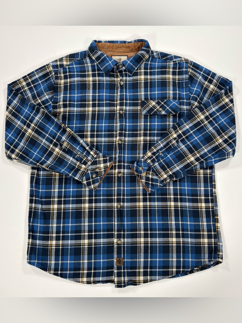 Legendary Whitetails Buck Camp Flannel Shirt Men XLT Blue Plaid Corduroy Lined